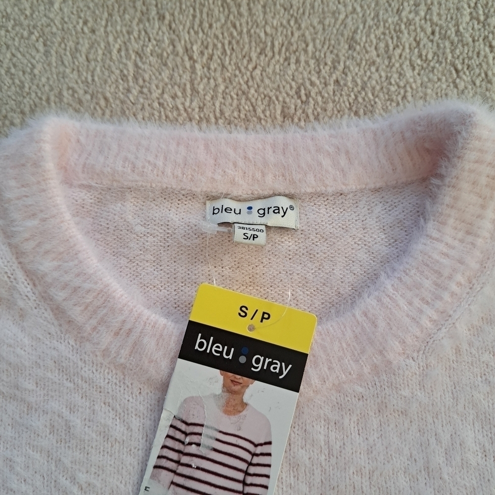 ❤️ Bleu Gray Eyelash Sweater Women's Small Pink Striped Cozy Crewneck Top - Picture 6 of 13